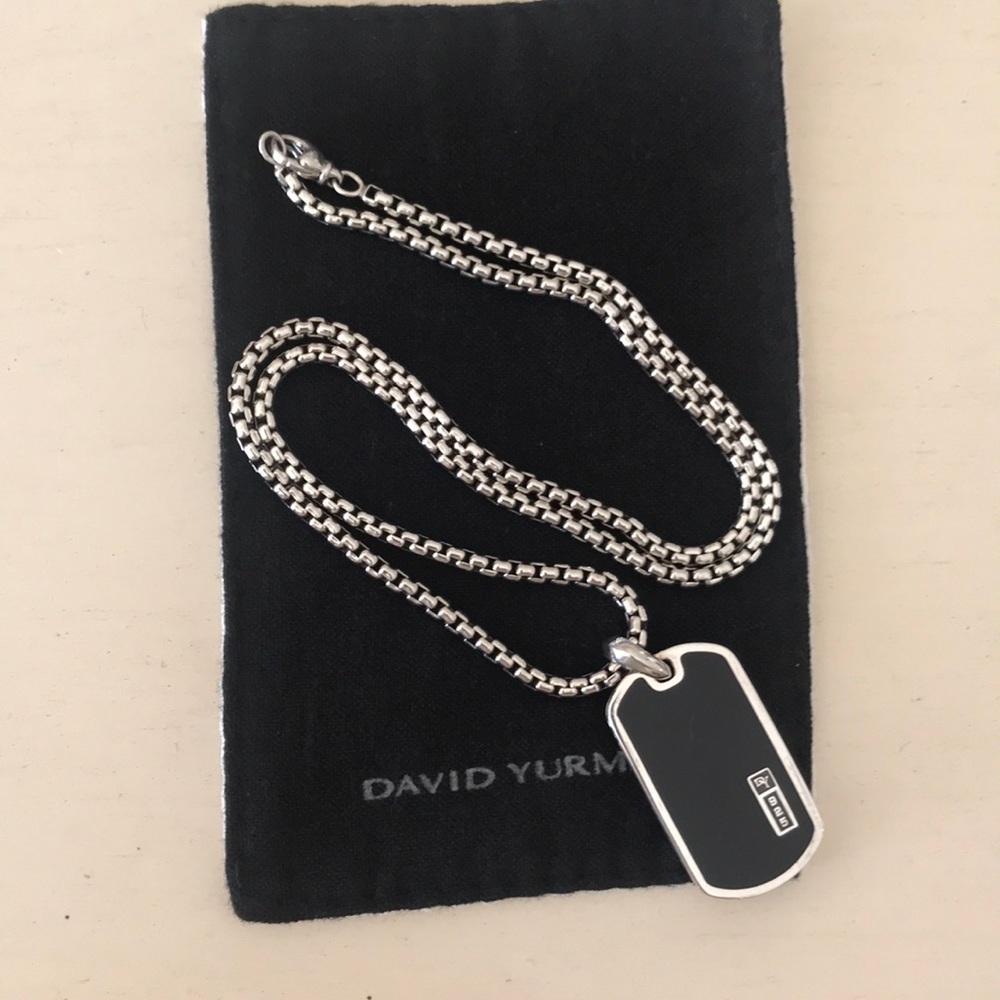 BOTH David Yurman Onyx Dog Tag and Chain